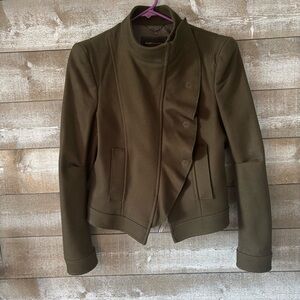 BCBGMaxAzria Dark Olive Green Wool/Cashmere Blend Asymmetrical Cropped Jacket